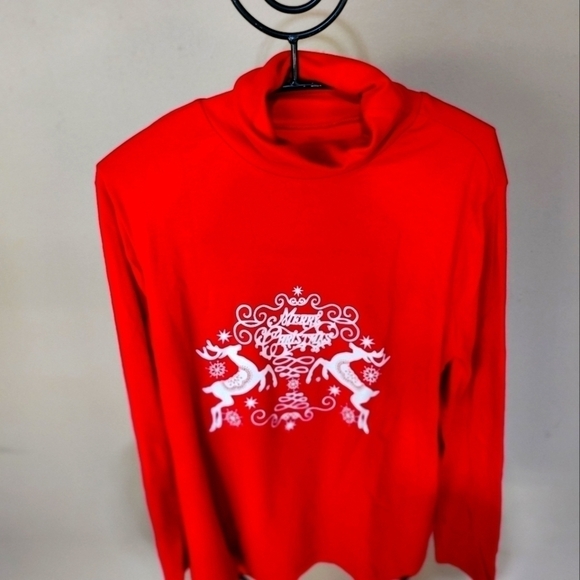 White Stag Graphic Christmas Scene Long Sleeve Red Sz L-XL  Turtleneck - Picture 1 of 8
